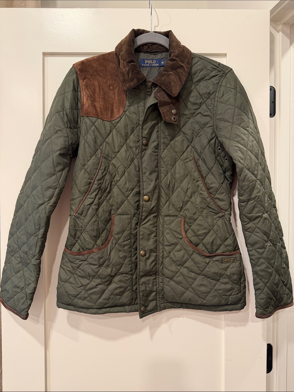 Polo by Ralph Lauren Olive Quilted Field Jacket with Brown Suede Accents size M
